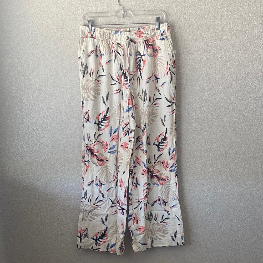 Briggs Ladies Linen Blend Pull-On Pants Sz: Large Color: Tan Floral